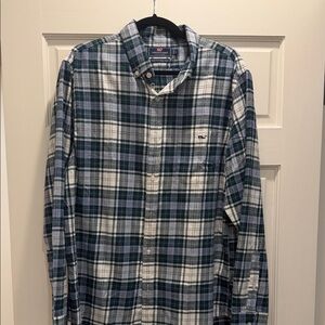 Vineyard Vines Navy and Green Plaid Button Down Shirt